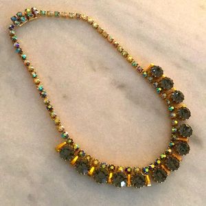 Vintage Rhinestone Necklace Green Iridescent